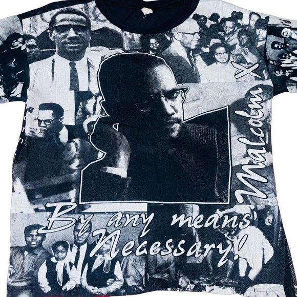 Rare Vintage 90s AOP Malcom X By Any Means Necessary All Over Print Tee LARGE - Picture 3 of 4